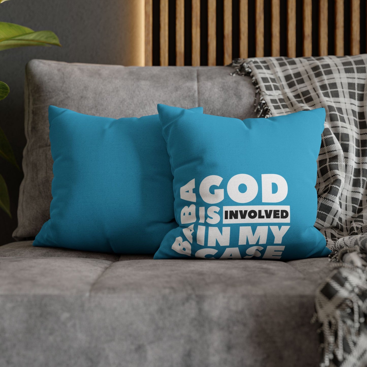 Spun Polyester Square Pillowcase  « Baba God is involved in my case »
